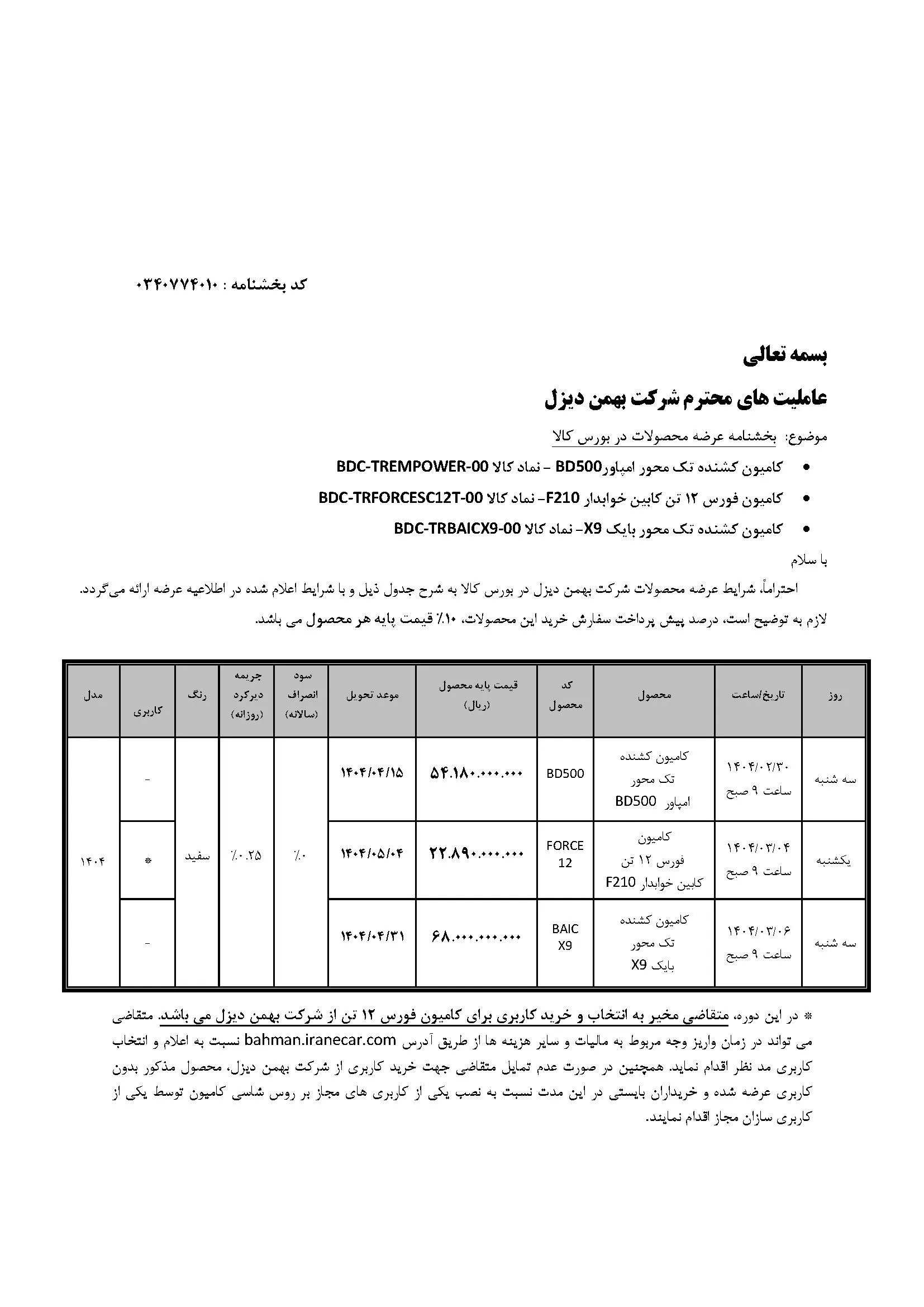 عرضه کشنده امپاور و کامیون فورس در بورس کالا
