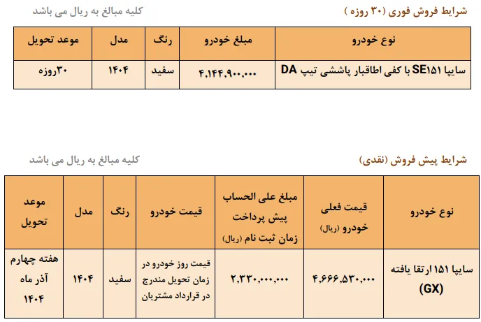 آغاز فروش نقدی و پیش فروش سلیپا 151- مرداد 1404