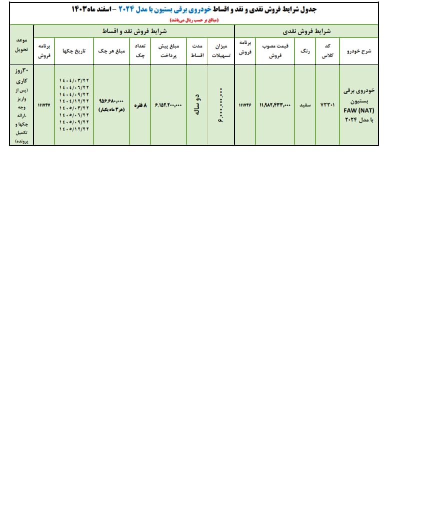 فروش نقدی و اقساط خودروی برقی بستیون