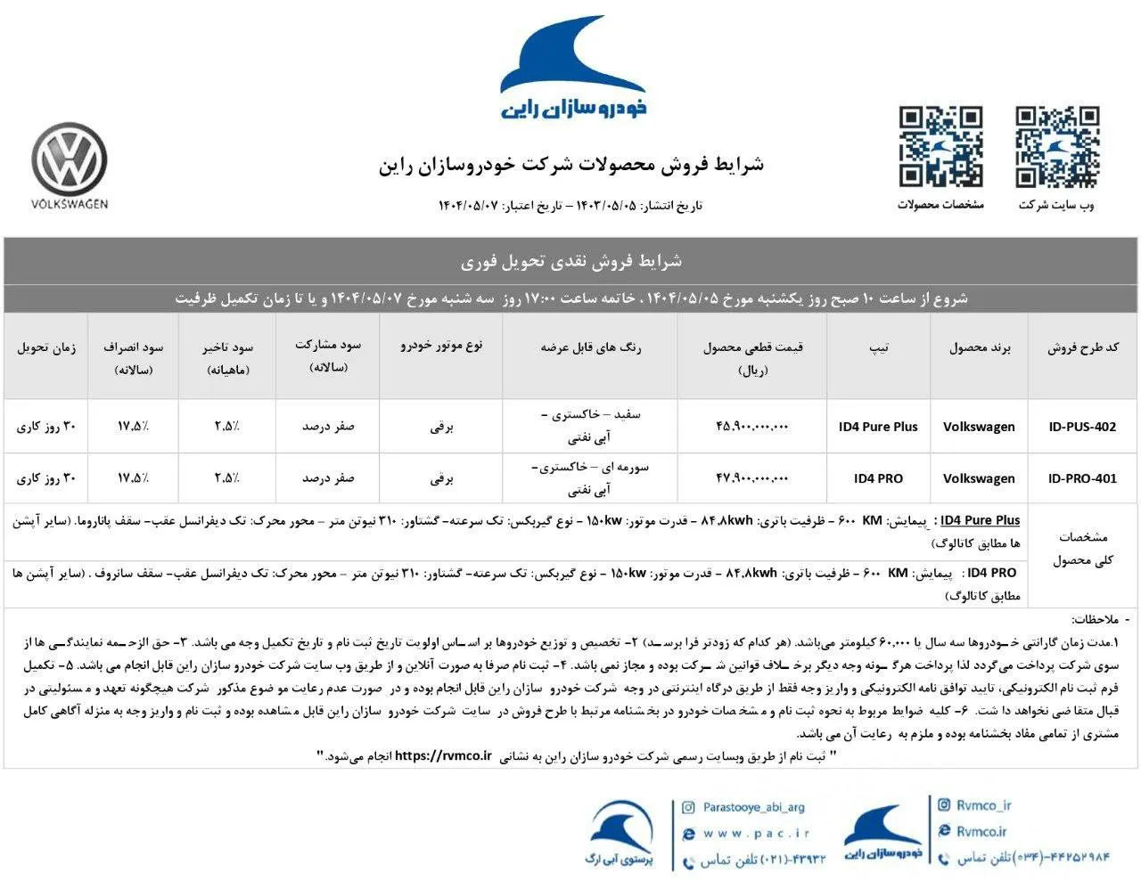 شرایط فروش فولکس واگن ID4 در مرداد 1404