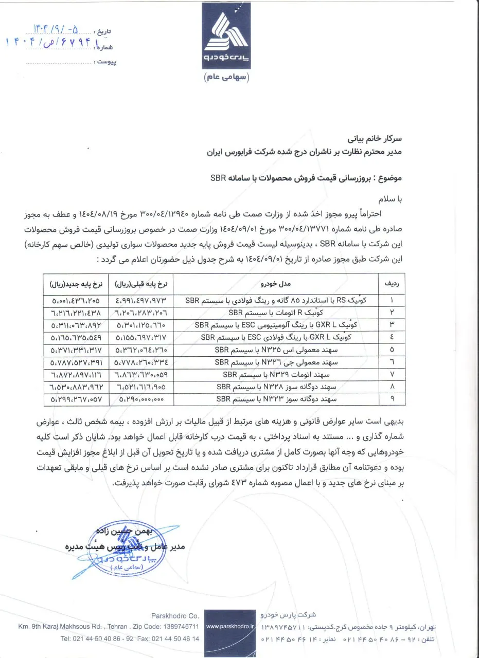 قیمت جدید محصولات پارس خودرو آذرماه ۱۴۰۴: جزئیات کامل و افزایشها قیمت جدید محصولات پارس خودرو آذرماه ۱۴۰۴: جزئیات کامل و افزایشها