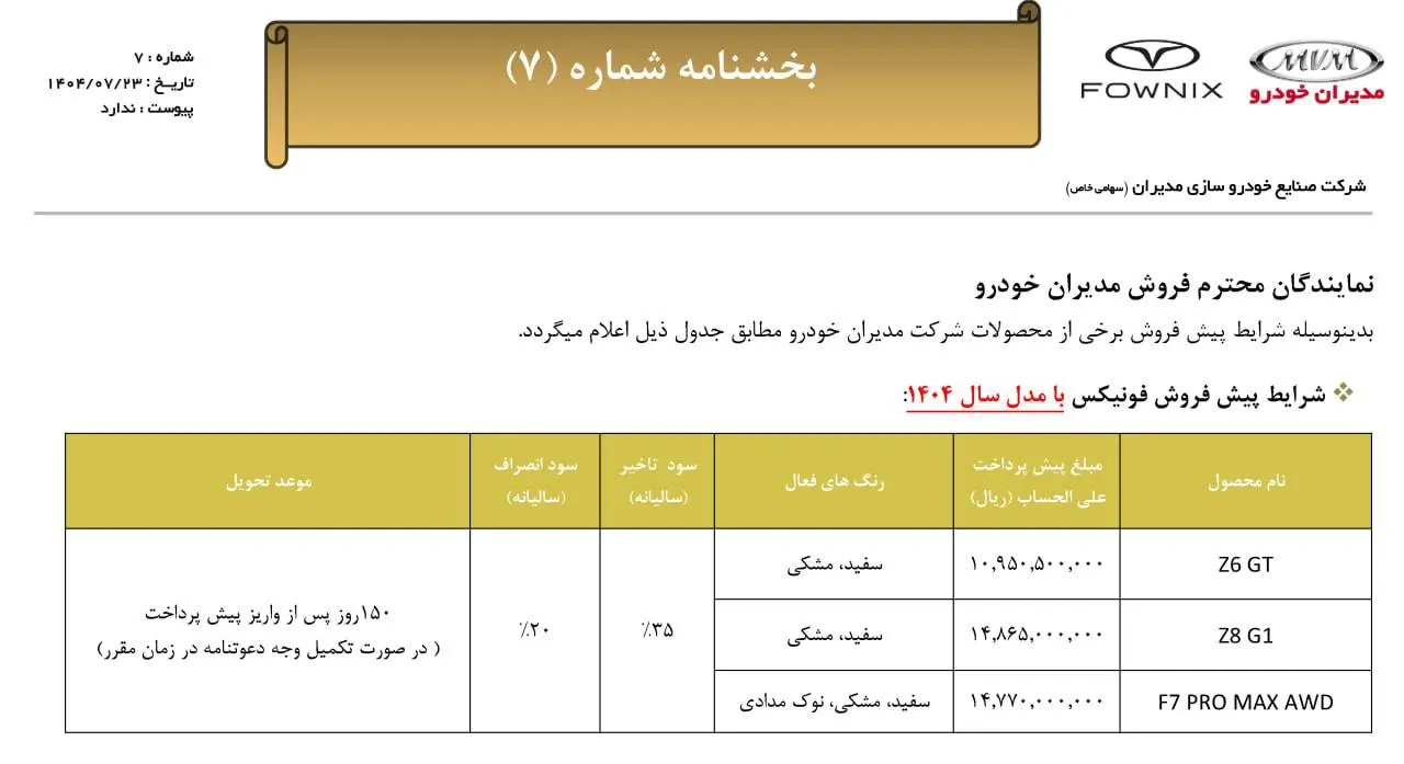 آغاز فروش فونیکس مدیران خودرو- مهر 1404 آغاز فروش فونیکس مدیران خودرو- مهر 1404