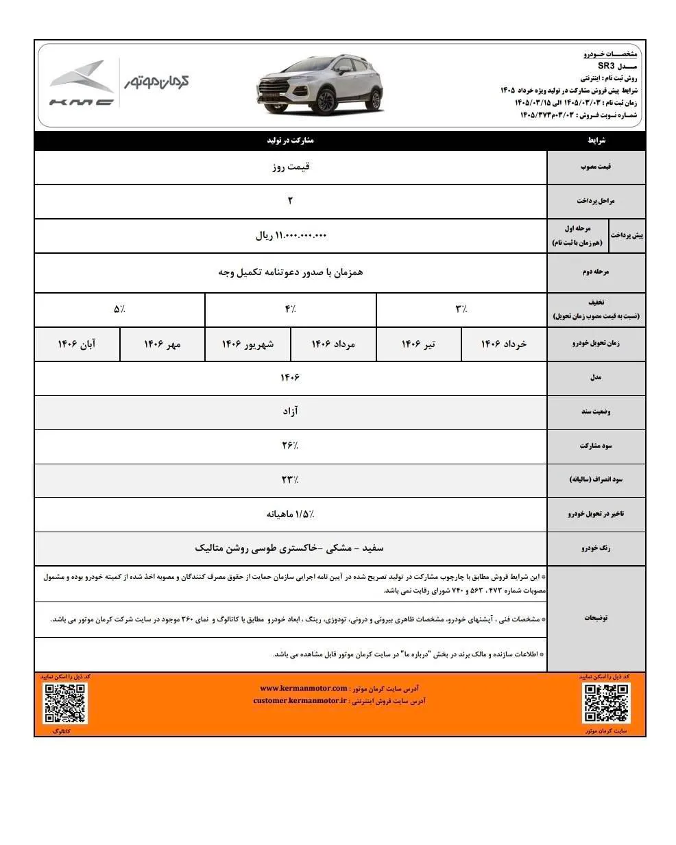 جزئیات پیشفروش مشارکت در تولید کی ام سی SR3 | اردیبهشت ۱۴۰۵ جزئیات پیشفروش مشارکت در تولید کی ام سی SR3 | اردیبهشت ۱۴۰۵