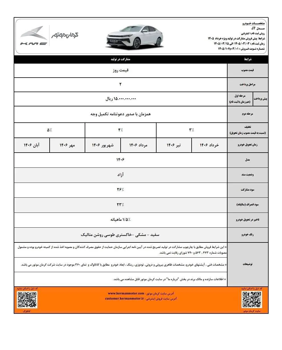 جزئیات پیشفروش مشارکت در تولید کی ام سی J7 | اردیبهشت ۱۴۰۵ جزئیات پیشفروش مشارکت در تولید کی ام سی J7 | اردیبهشت ۱۴۰۵